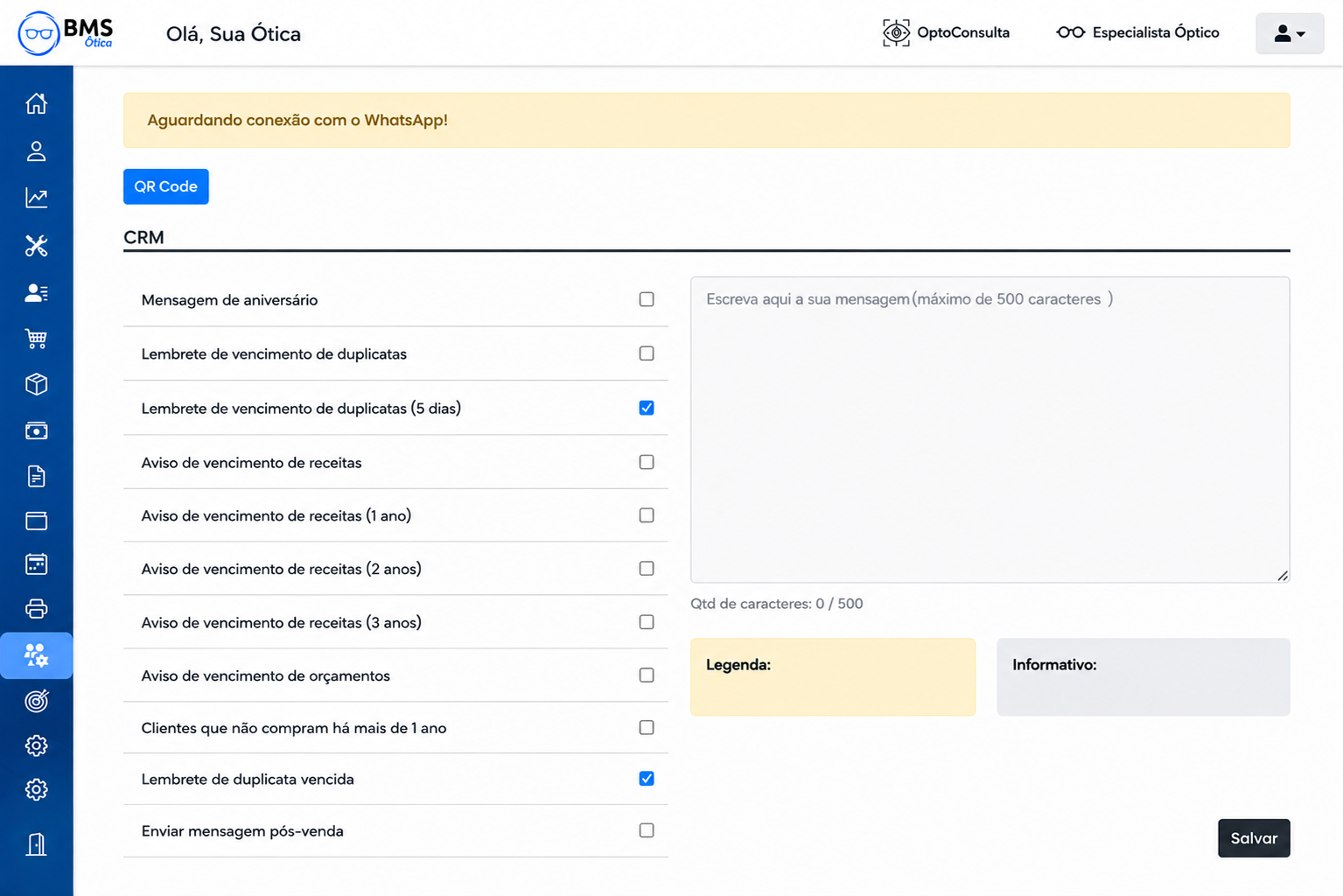 Cadastro de clientes e histórico de relacionamento no BMS Ótica